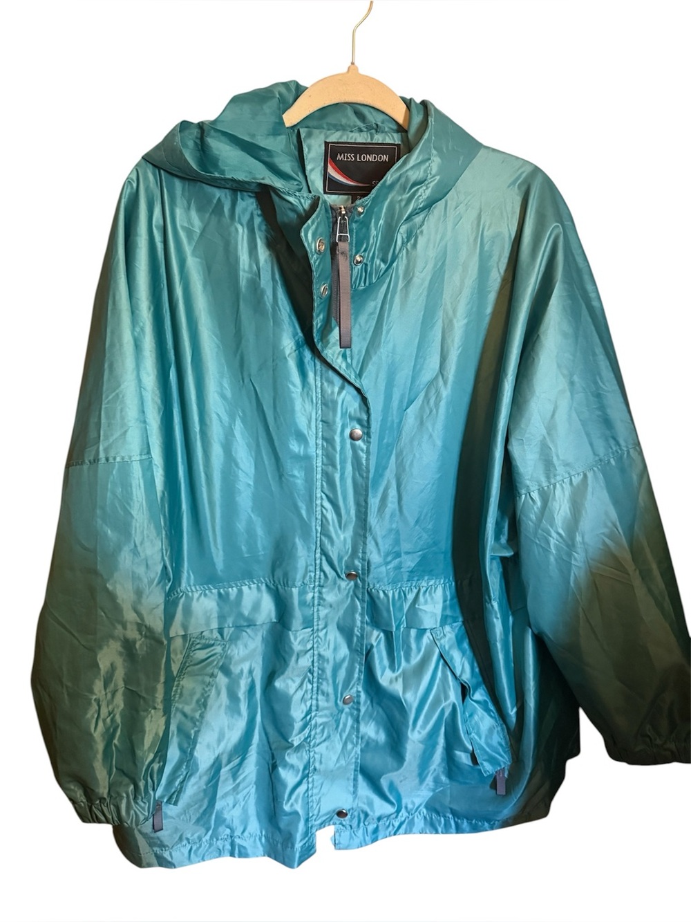 Vintage Miss London Teal Hooded Shell windbreaker Jacket lightweight xxl 2xl